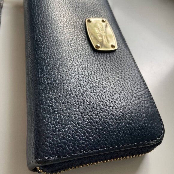 Michael Kors Est 1981 Jet Set Travel Continental Pebbled Leather Wallet Blue - Picture 4 of 10